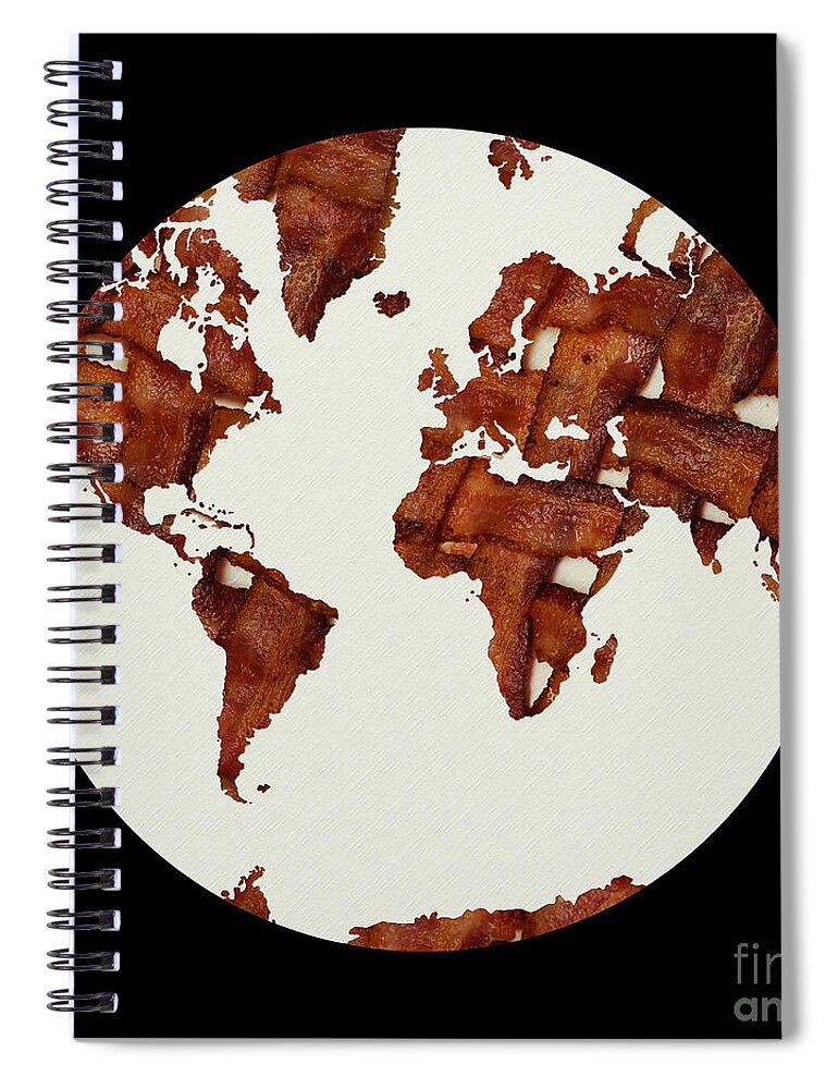 Bacon Spiral Notebook featuring the mixed media Bacon World 1 by Andee Design