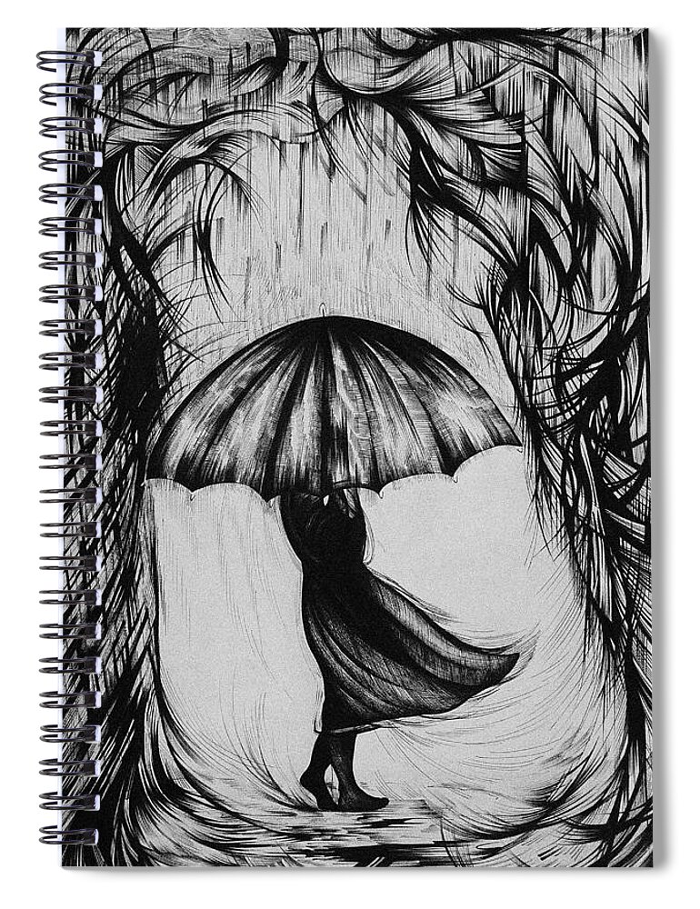 Pen And Ink Spiral Notebook featuring the drawing Bad Mood II by Anna Duyunova
