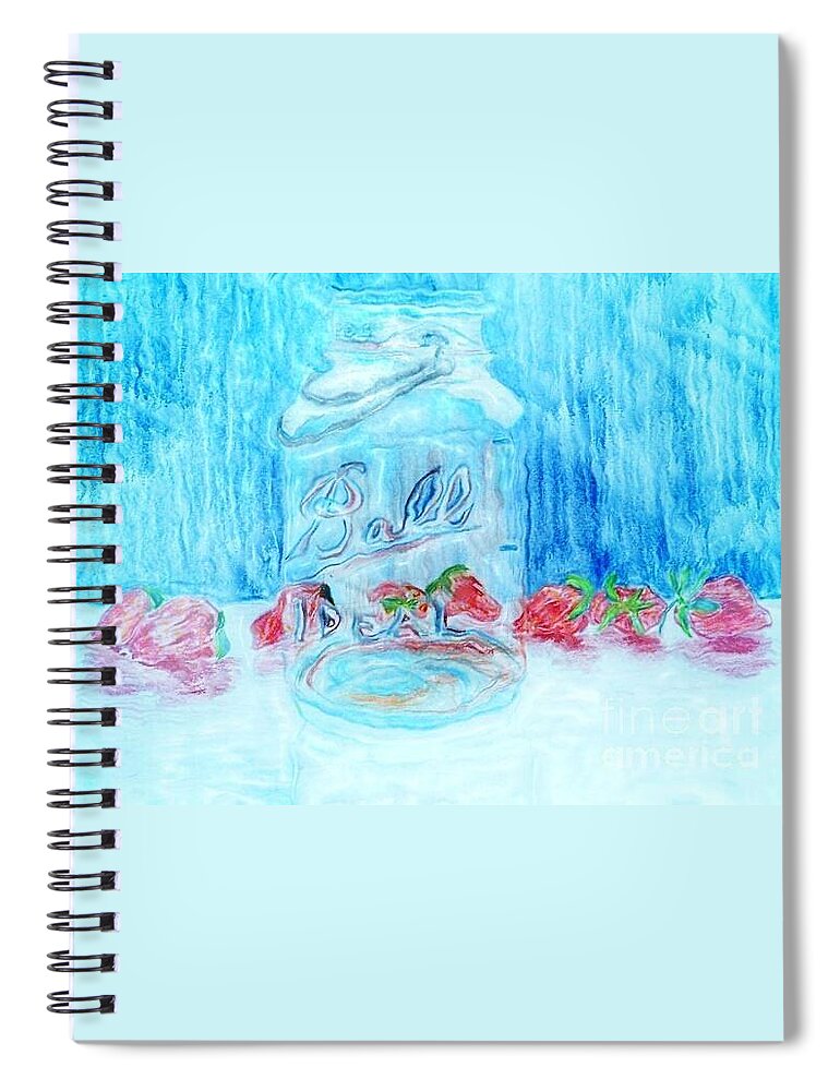 Ball Jar Spiral Notebook featuring the drawing Ball n Berries by Denise Tomasura