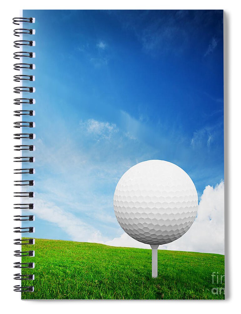 Golf Spiral Notebook featuring the photograph Ball on tee on green golf field by Michal Bednarek