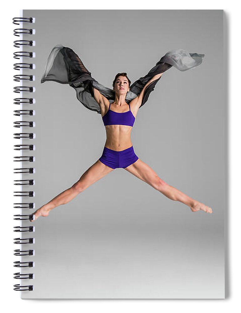 Ballet Dancer Spiral Notebook featuring the photograph Ballerina In The Air Wile Holding Silk by Nisian Hughes