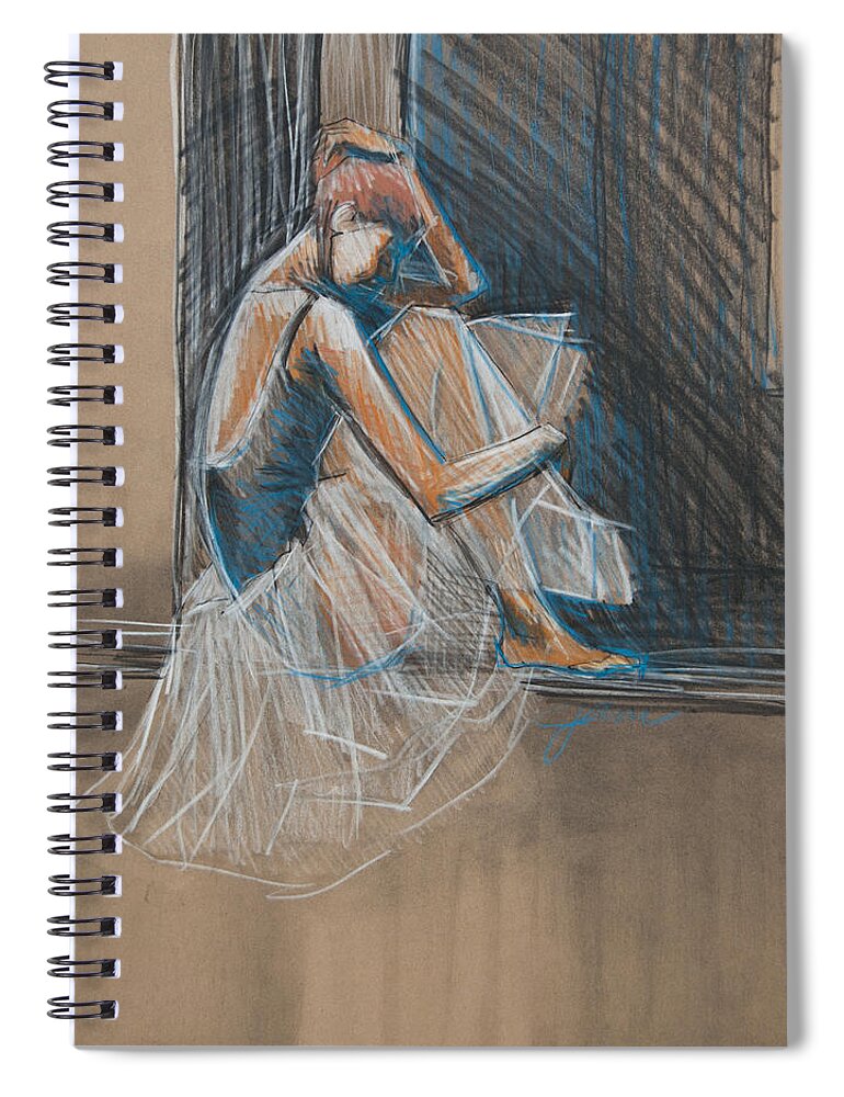 Ballerina Spiral Notebook featuring the mixed media Inner Turmoil Ballerina Sketch by Jani Freimann