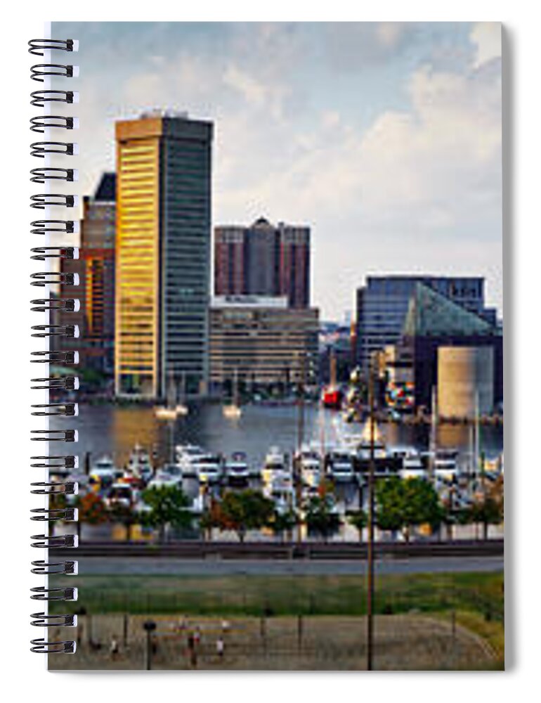 Baltimore Skyline Spiral Notebook featuring the photograph Baltimore Harbor Skyline Panorama by Susan Candelario
