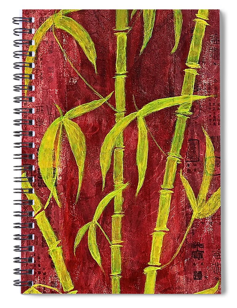 Bamboo On Red Spiral Notebook featuring the mixed media Bamboo On Red by Bellesouth Studio
