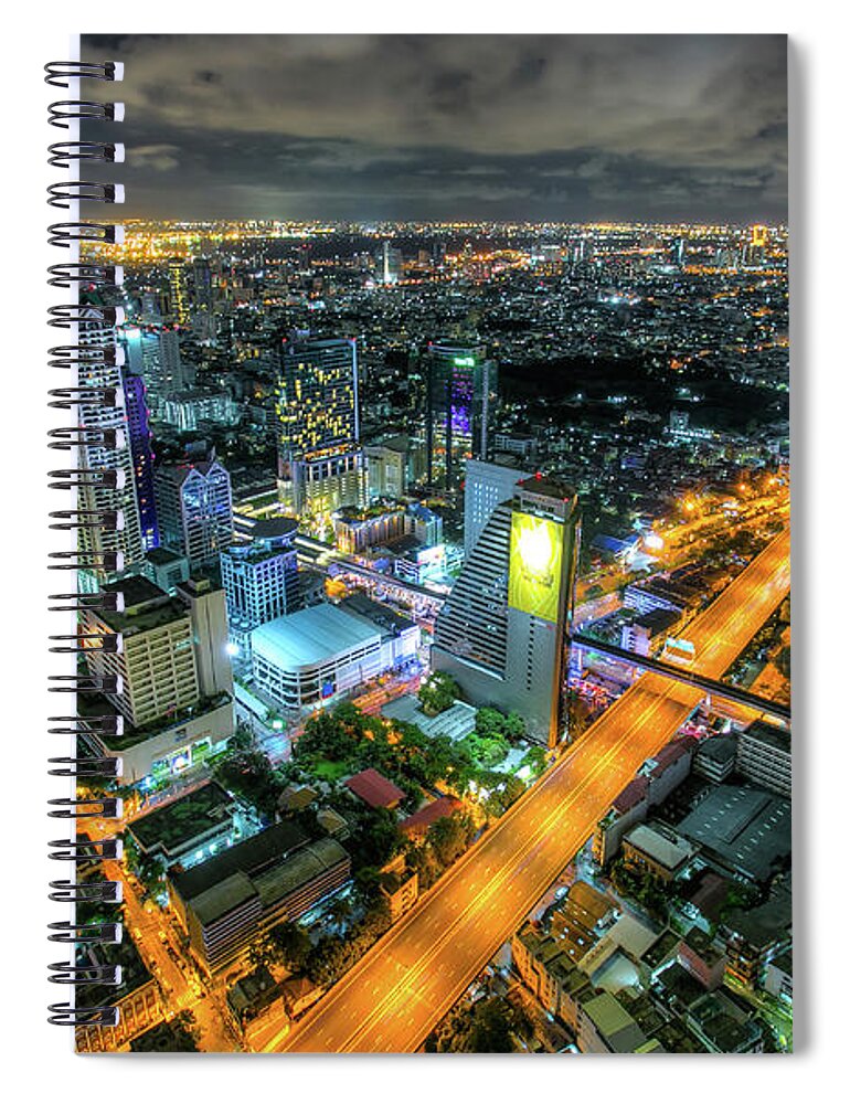 Built Structure Spiral Notebook featuring the photograph Bangkok Skyline by Hak Liang Goh