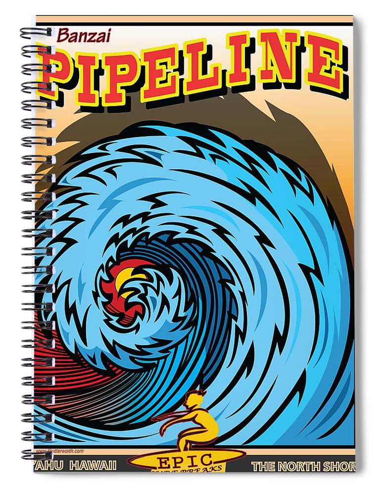 Surfing Spiral Notebook featuring the digital art Surfing Banzai Pipeline Hawaii North Shore by Larry Butterworth