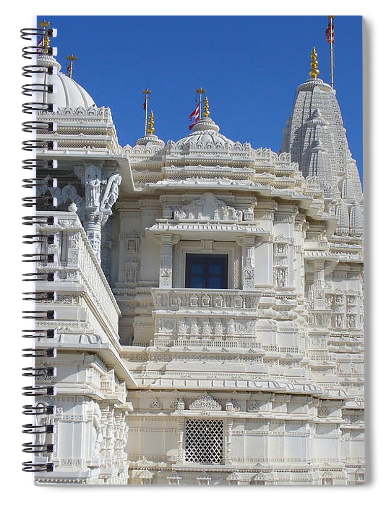 Hand Carved Marble Mandir Spiral Notebook featuring the photograph BAPS Marble Mandir in Toronto by Lingfai Leung