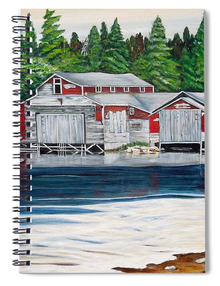 Barkhouse Spiral Notebook featuring the painting Barkhouse Boatshed by Marilyn McNish
