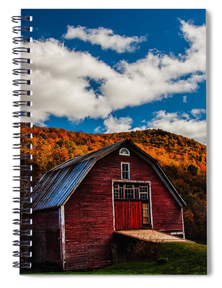 Autumn Foliage New England Spiral Notebook featuring the photograph Barn on Vermont's Route 100 by Jeff Folger