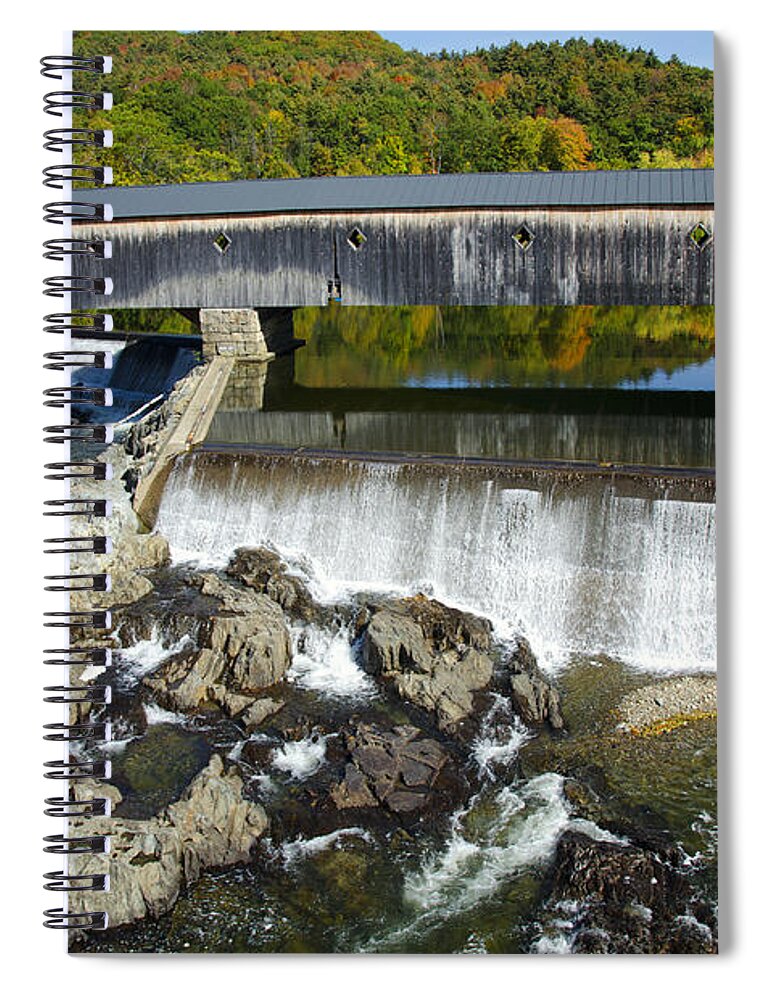 Autumn Spiral Notebook featuring the photograph Bath Haverhill Covered Bridge in Autumn by Donna Doherty