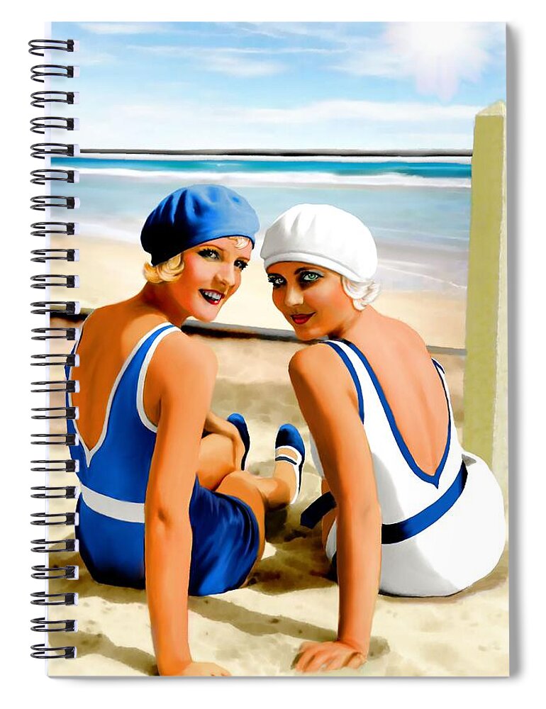 Beach Spiral Notebook featuring the painting Bathing Beauties by Jann Paxton