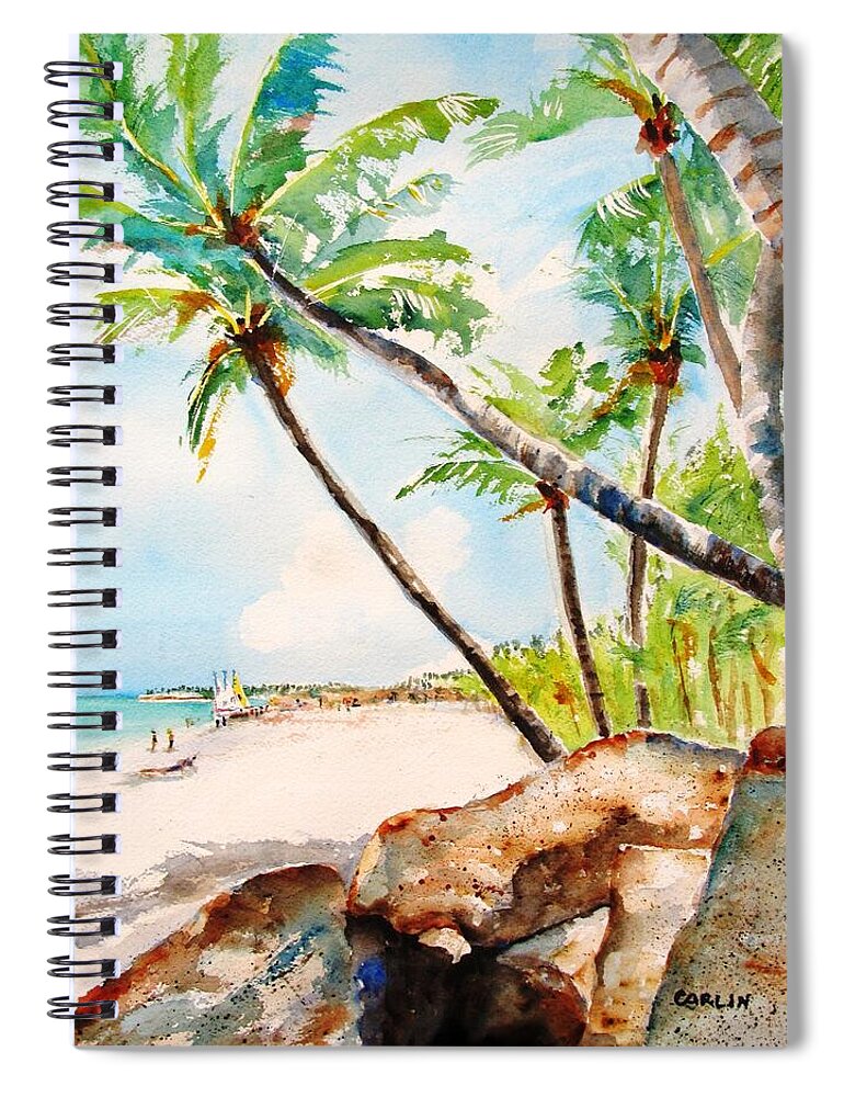 Tropical Beach Spiral Notebook featuring the painting Bavaro Tropical Sandy Beach by Carlin Blahnik CarlinArtWatercolor