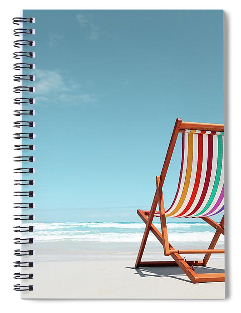Tranquility Spiral Notebook featuring the photograph Beach Chair With Rainbow Stripes by John White Photos