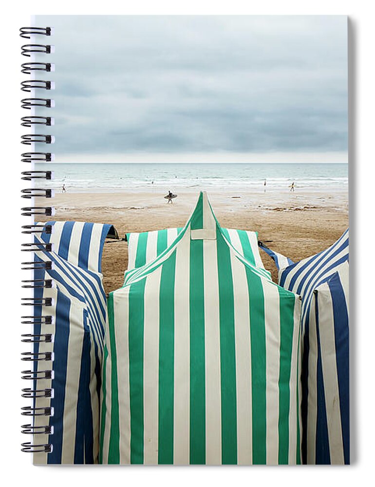 Water's Edge Spiral Notebook featuring the photograph Beach Huts In Zarautz by Toni Guerra - Photography