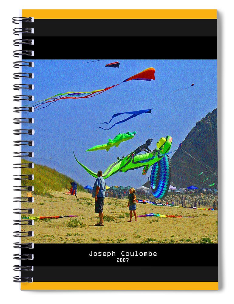 Beach Kids Spiral Notebook featuring the digital art Beach Kids 4 Kites by Joseph Coulombe