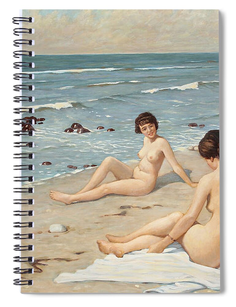 1920 Spiral Notebook featuring the painting Beach Scenery, C1920 by Granger