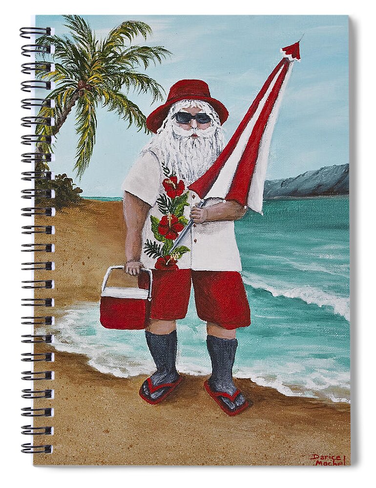 Christmas Spiral Notebook featuring the painting Beachen Santa by Darice Machel McGuire