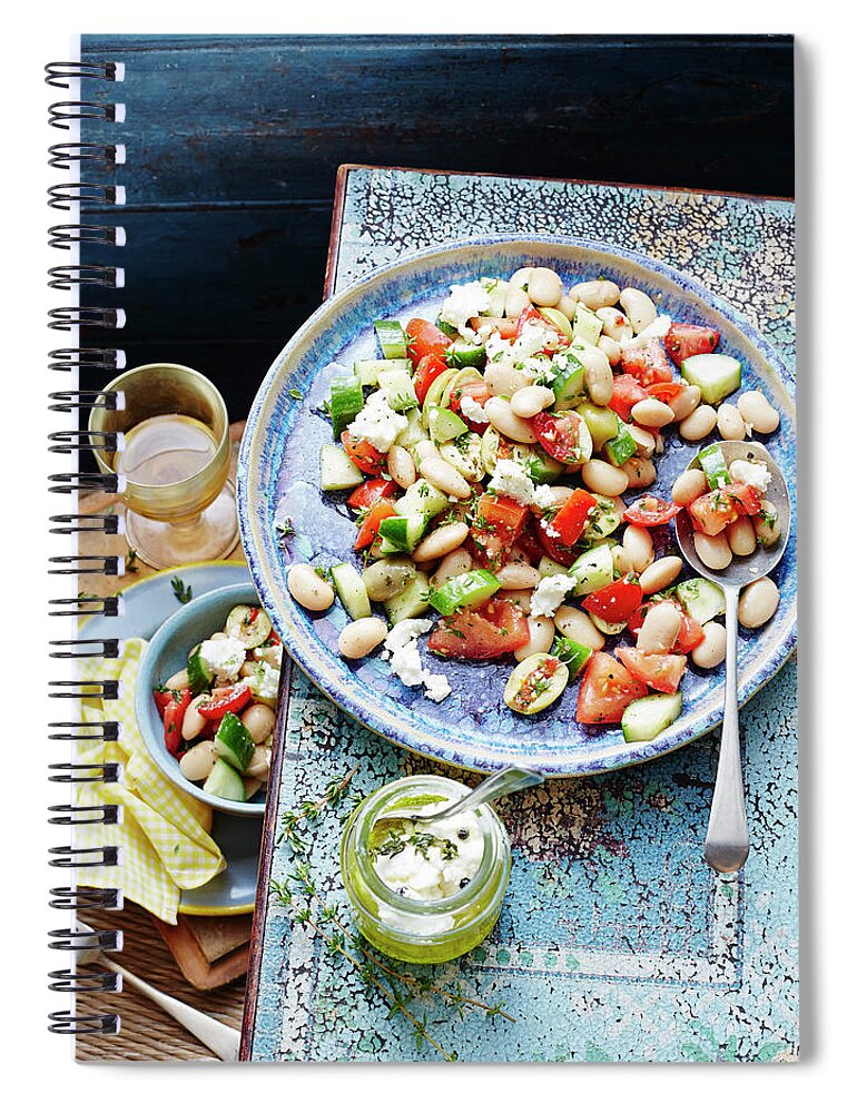 Temptation Spiral Notebook featuring the photograph Bean, Tomato And Goats Cheese Salad by Brett Stevens