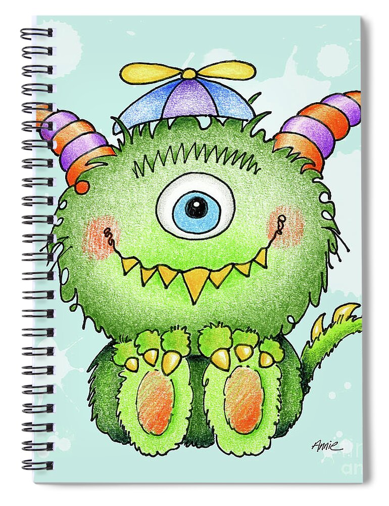 Color Pencil Spiral Notebook featuring the painting Beanie Monster by Annie Troe