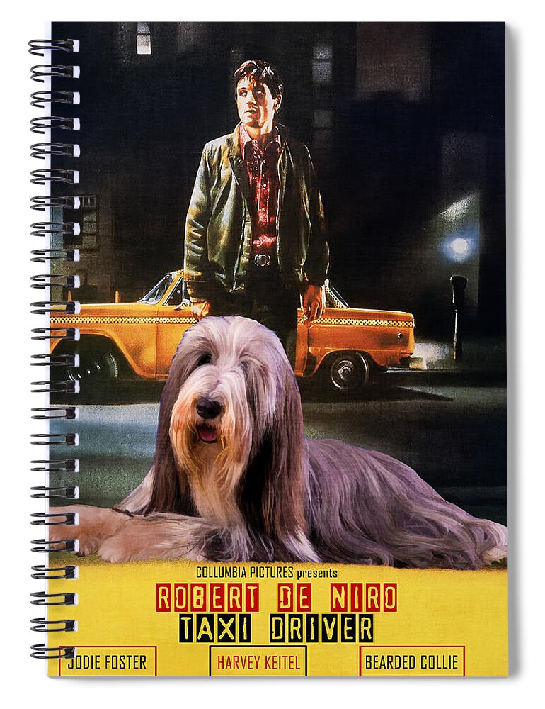 Bearded Collie Spiral Notebook featuring the painting Bearded Collie Art Canvas Print - Taxi Driver Movie Poster by Sandra Sij