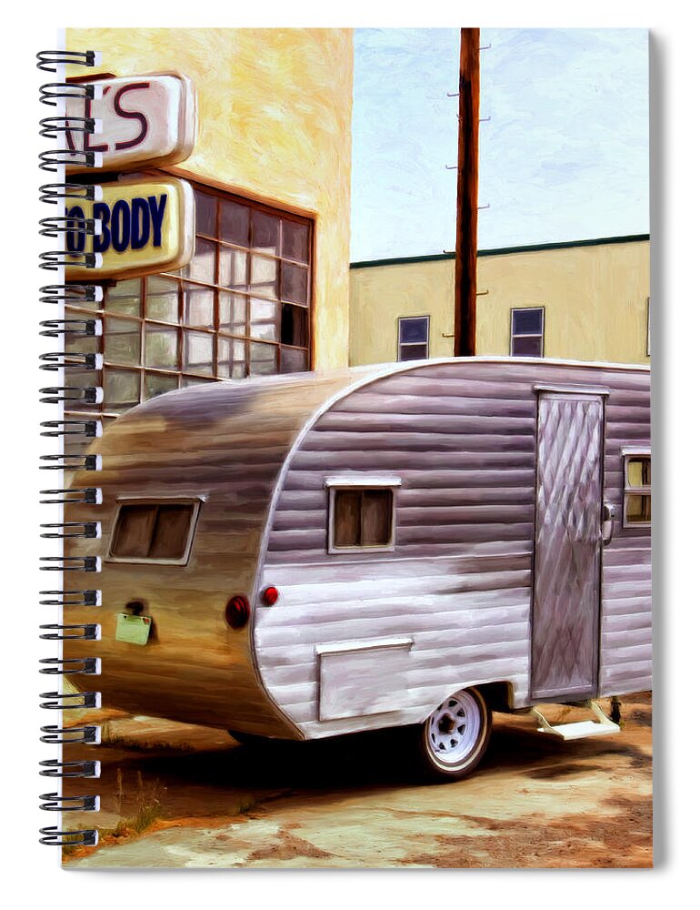 Vintage R.v. Canned Ham Travel Trailer Spiral Notebook featuring the painting Becky's Vintage Travel Trailer by Michael Pickett