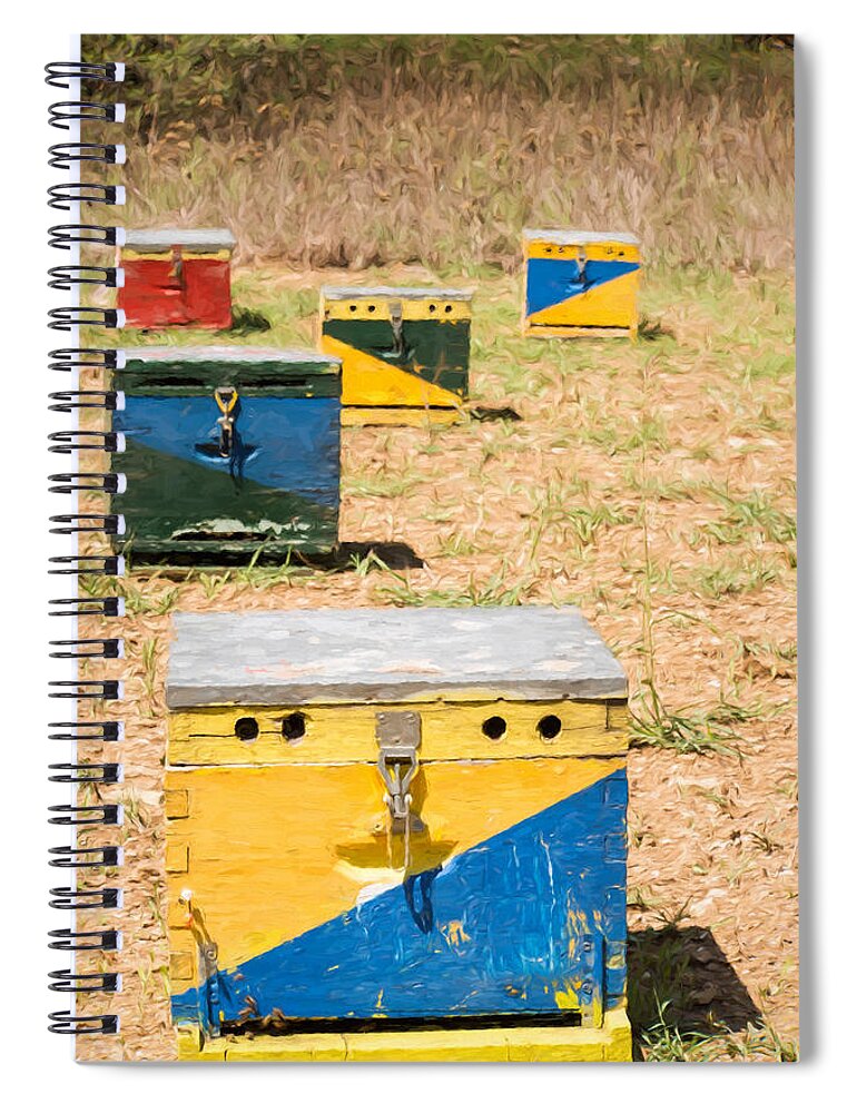 Apiary Spiral Notebook featuring the digital art Bee Hives by Roy Pedersen