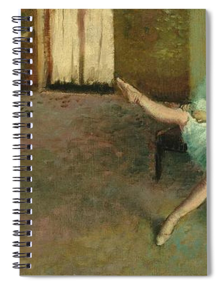 Dance; Female; Tutu; Exercise; Stretching; Rehearsal; Impressionist; Dancer; Dancers; Warming; Up; Warm Spiral Notebook featuring the painting Before the Ballet by Edgar Degas