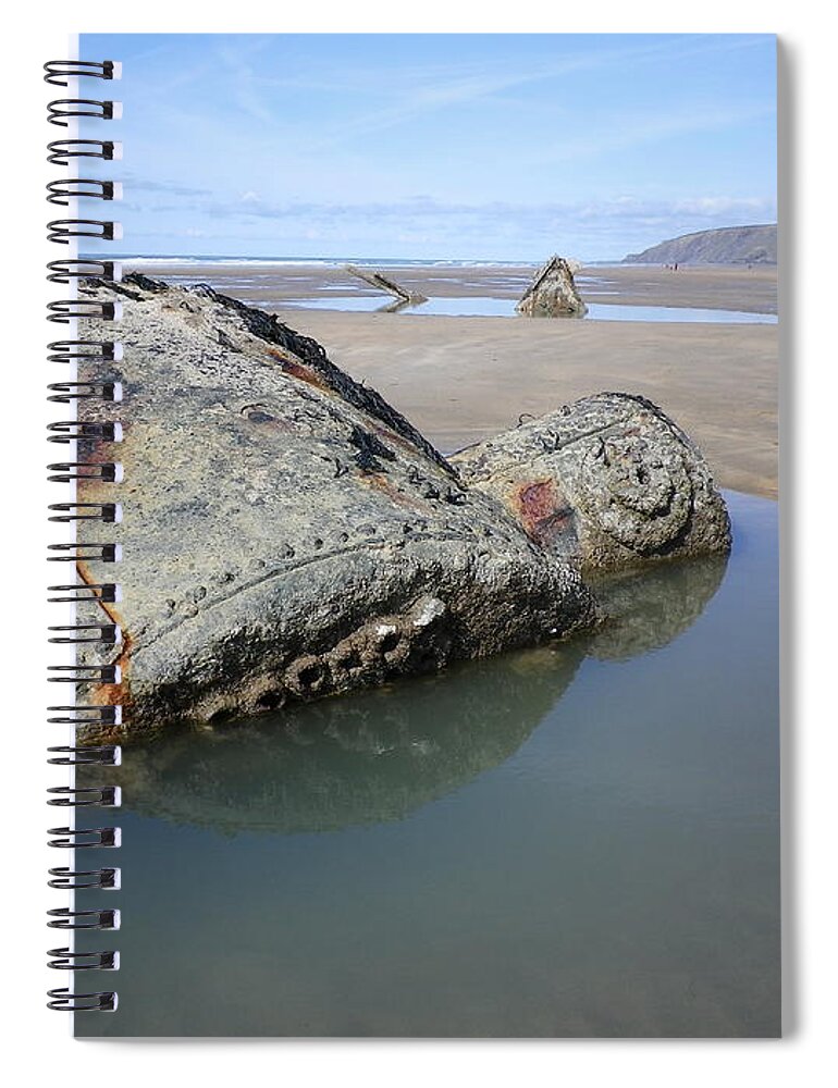 Shipwreck Spiral Notebook featuring the photograph Belem Shipwreck Cornwall by Richard Brookes