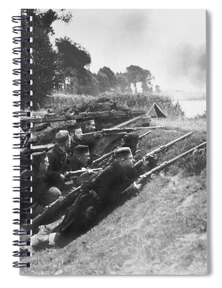 1910's Spiral Notebook featuring the photograph Belgian Soldiers In Ambush by Underwood Archives