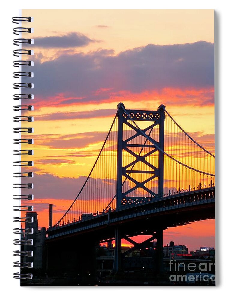 Philadelphia Pennsylvania Spiral Notebook featuring the photograph Ben Franklin Bridge at Sunset by Nancy Patterson