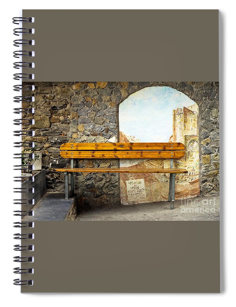 Italy Spiral Notebook featuring the photograph Bench in Riomaggiore by Prints of Italy