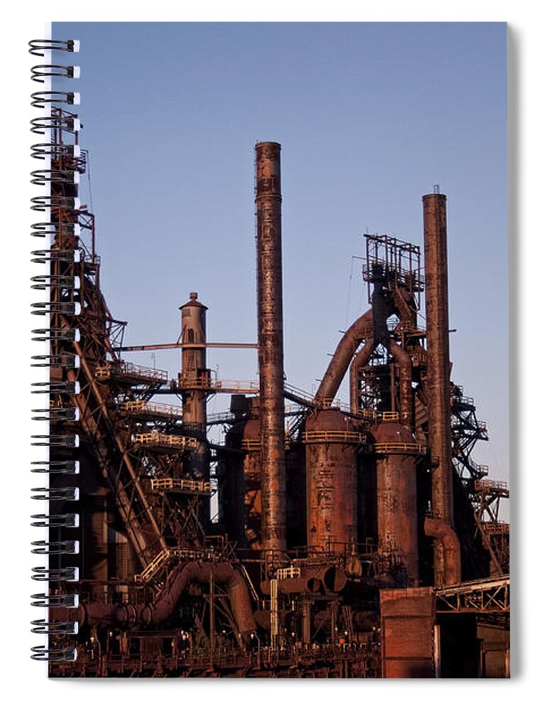 Bethlehem Steel Spiral Notebook featuring the photograph Bethlehem Steel at Sunset by Michael Dorn