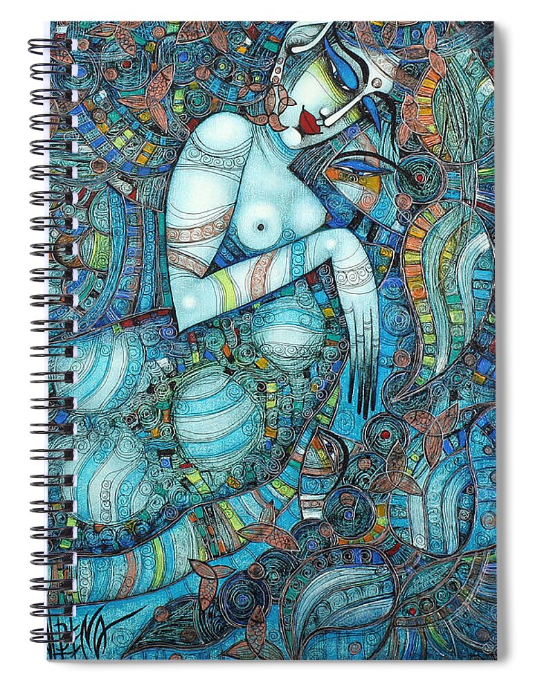 Blue Spiral Notebook featuring the painting Beyond The Oceans... #1 by Albena Vatcheva