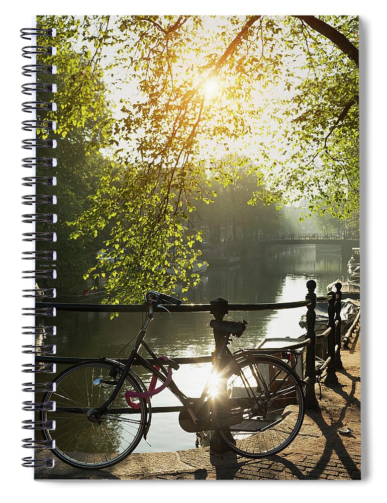 Shadow Spiral Notebook featuring the photograph Bicycle And Bridge Over Brouwersgracht by Buena Vista Images