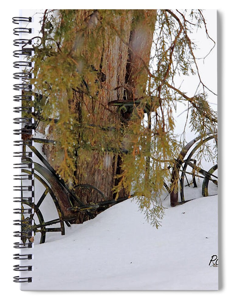 Bicycle Spiral Notebook featuring the photograph Bicycle in Snow by PJQandFriends Photography