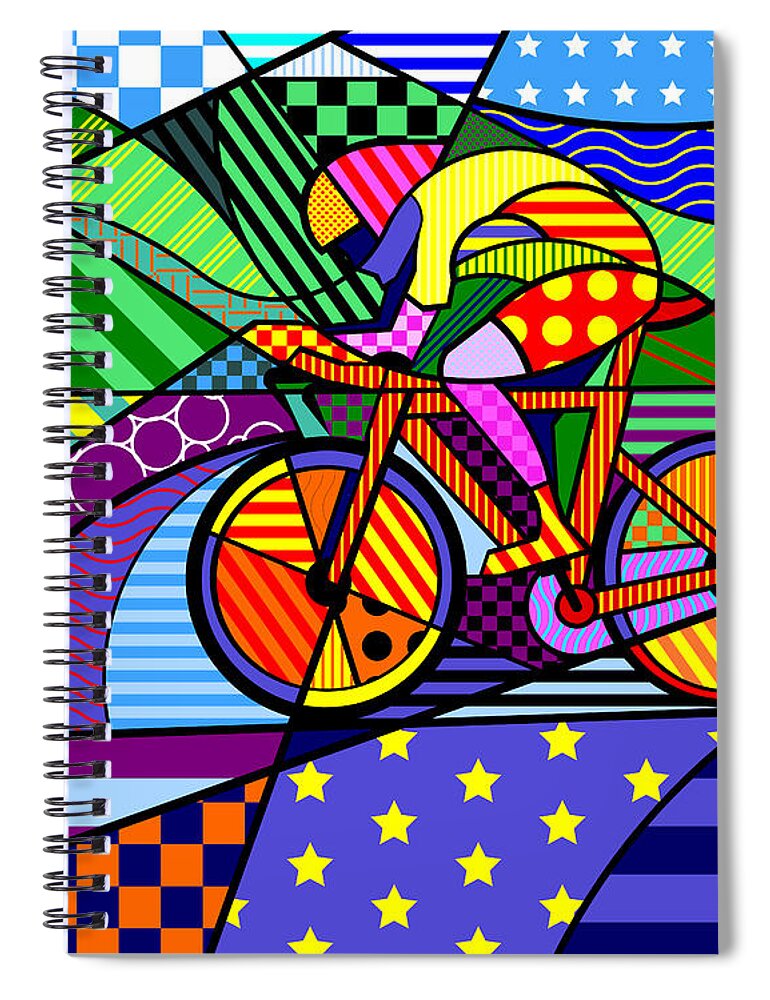 Colorful Spiral Notebook featuring the digital art Bicycling by Randall J Henrie
