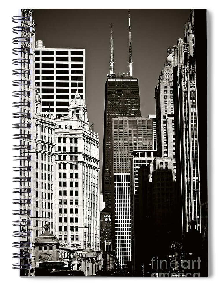 Usa Spiral Notebook featuring the photograph 'Big John' Chicago - Sepia by Frank J Casella