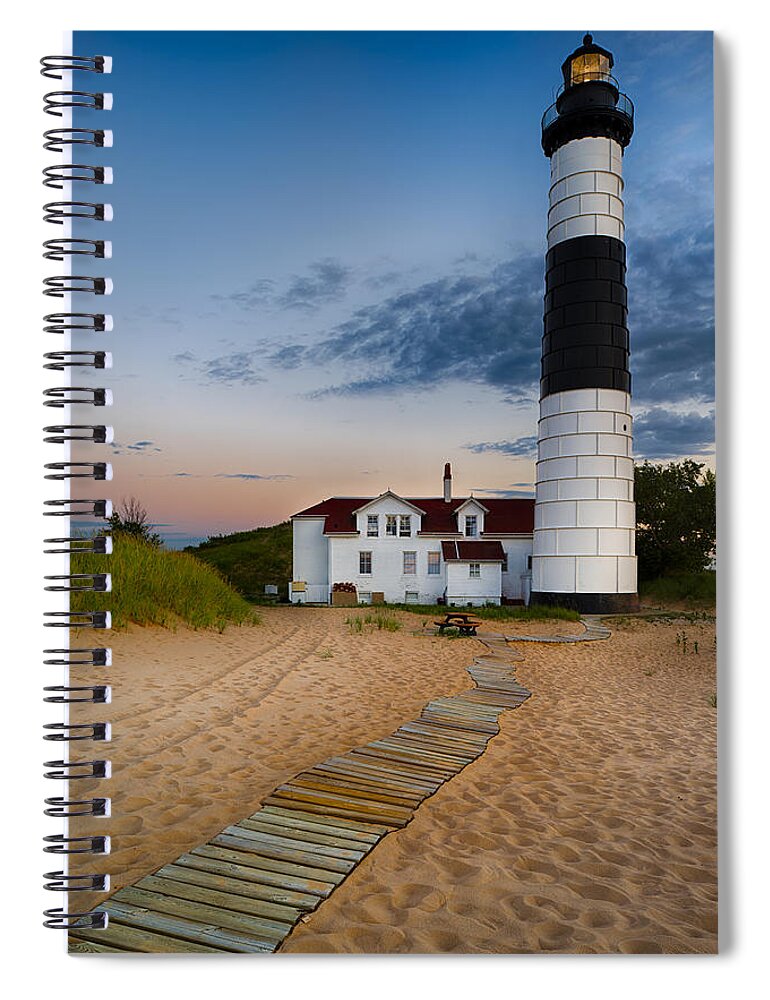 Dusk Spiral Notebook featuring the photograph Big Sable Point Lighthouse by Sebastian Musial