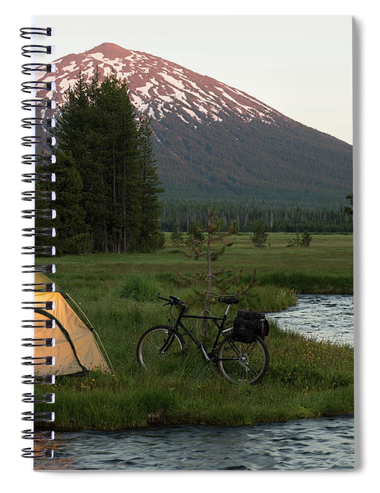 Camping Spiral Notebook featuring the photograph Bike Camping by Garyalvis