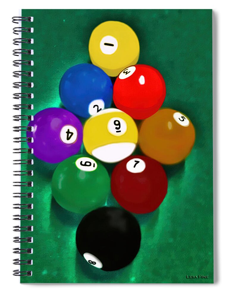 Billiards Spiral Notebook featuring the mixed media Billiards Art - Your Break 1 by Lesa Fine