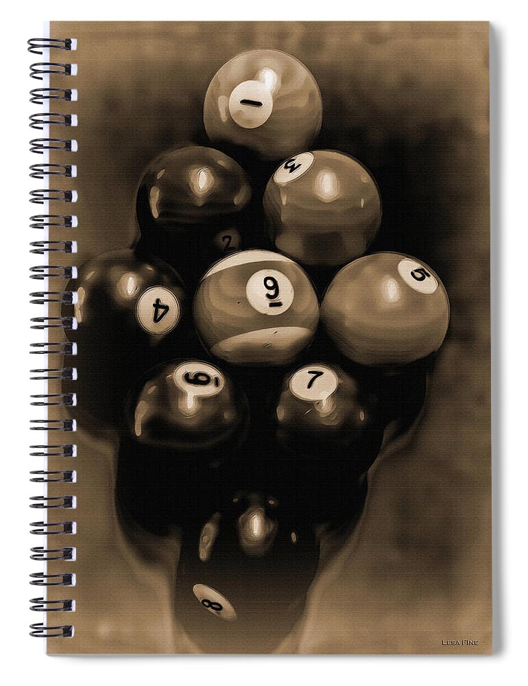 Billiards Spiral Notebook featuring the mixed media Billiards Art - Your Break - BW Opal by Lesa Fine