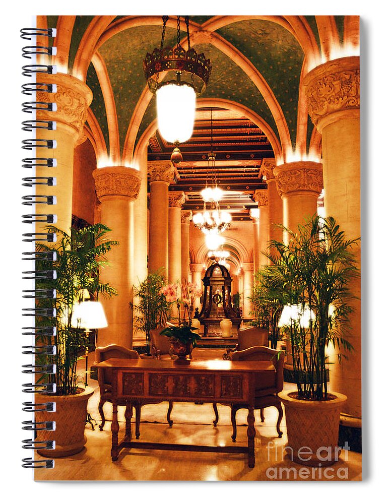 Biltmore Spiral Notebook featuring the digital art Biltmore Hotel Vintage Lobby Coral Gables Miami Florida Arches and Columns Diffuse Glow Digital Art by Shawn O'Brien