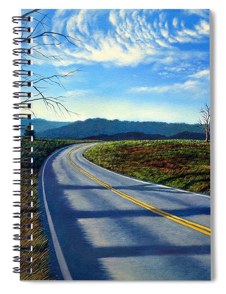 Birch Spiral Notebook featuring the painting Birch tree along the road by Christopher Shellhammer
