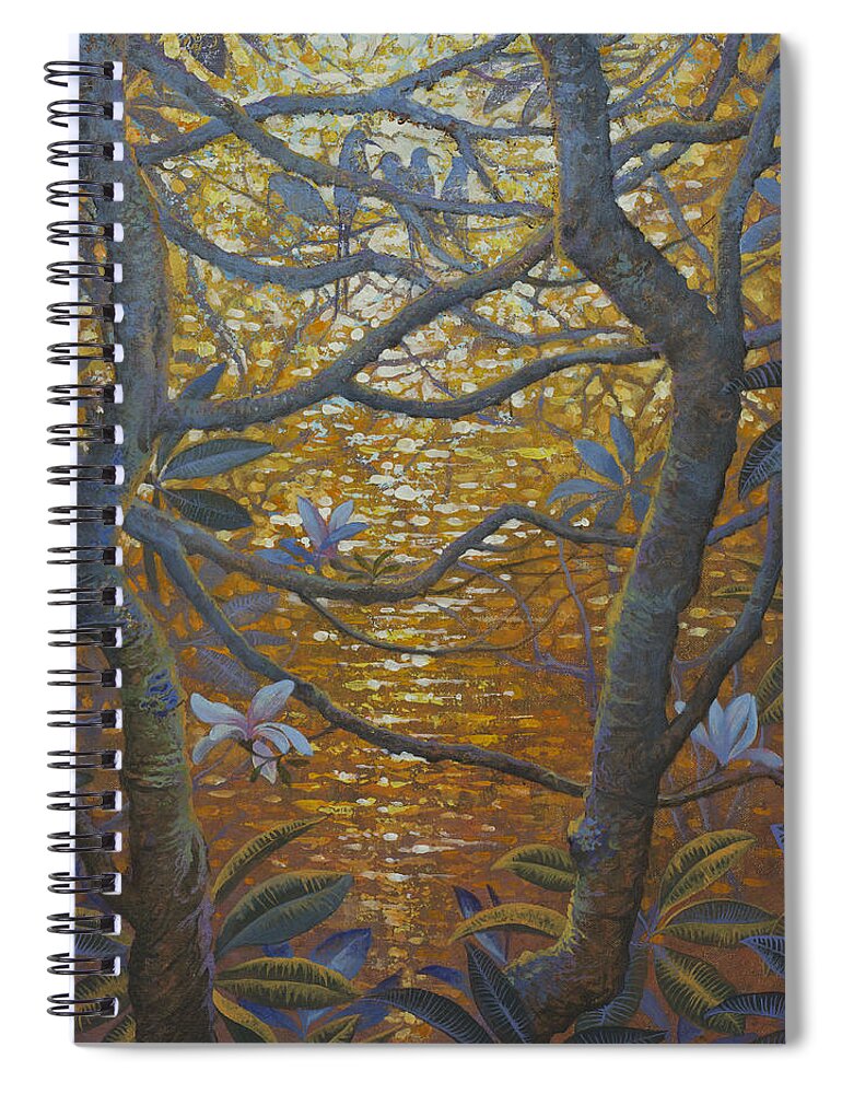 Birds Spiral Notebook featuring the painting Birds and light by Vrindavan Das