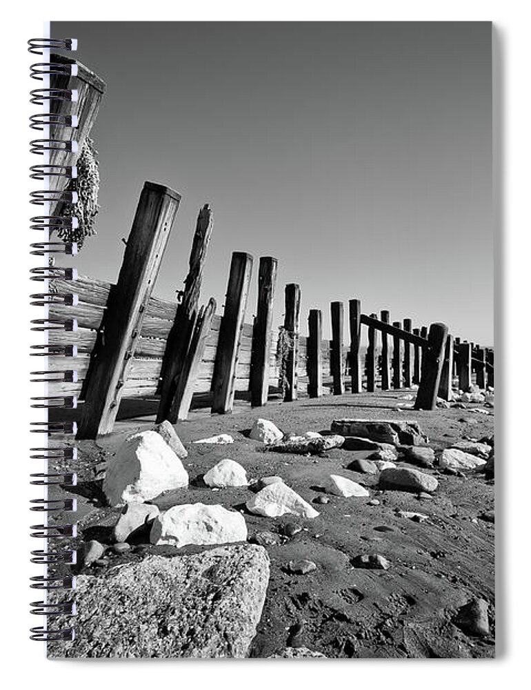 Scenics Spiral Notebook featuring the photograph Black And White Beach With Rocks And by Billy Richards Photography