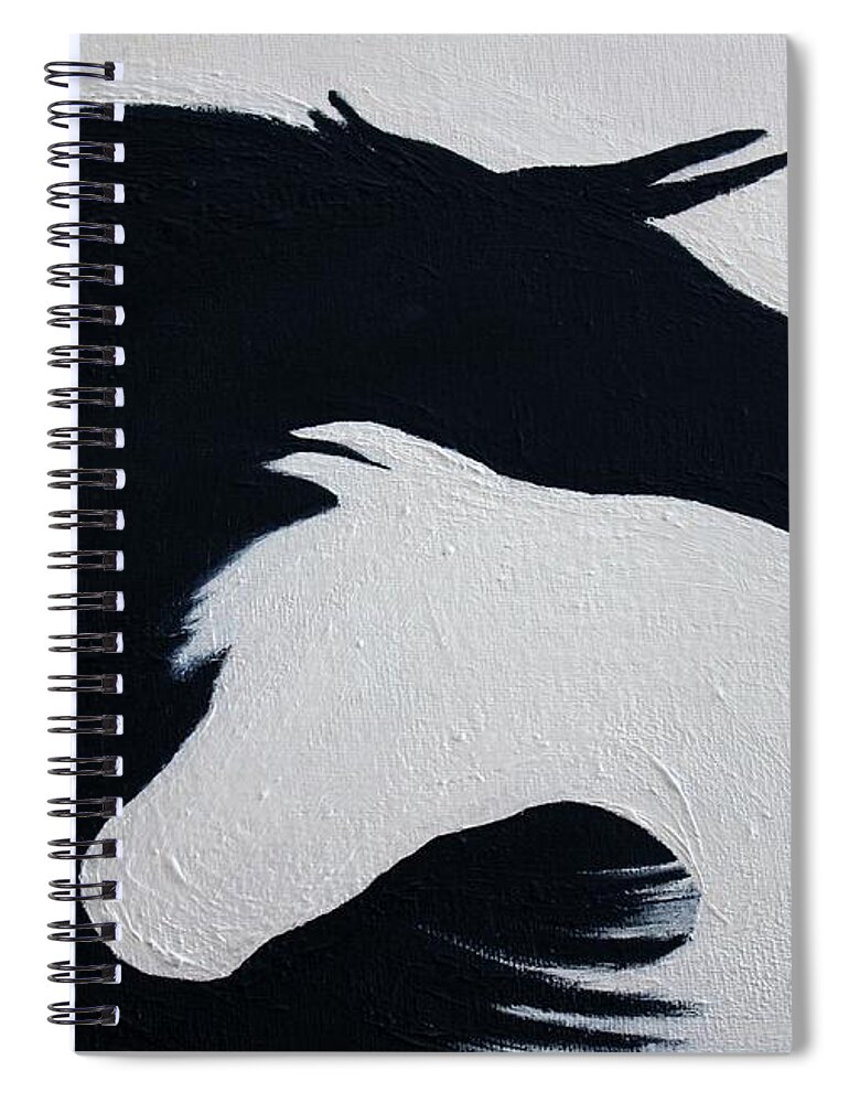 Moon Spiral Notebook featuring the painting Black and White Horses Together Forever by Barbie Batson