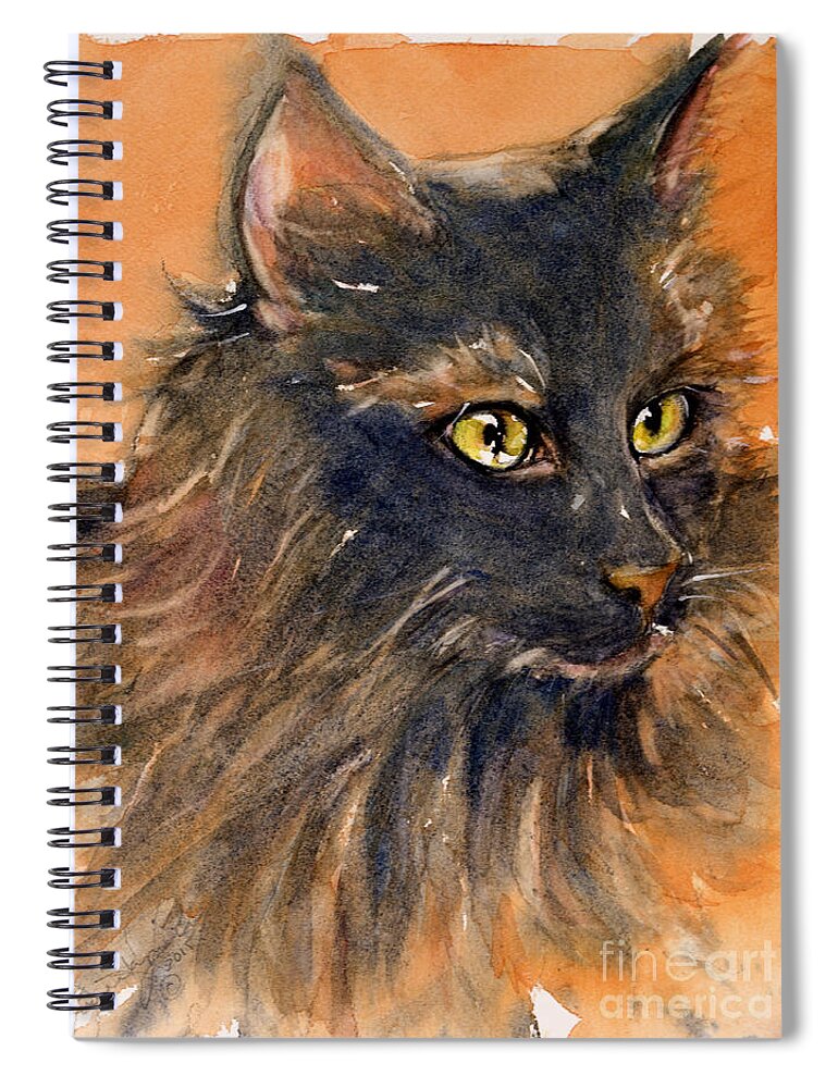 Cat Spiral Notebook featuring the painting Black Cat by Judith Levins