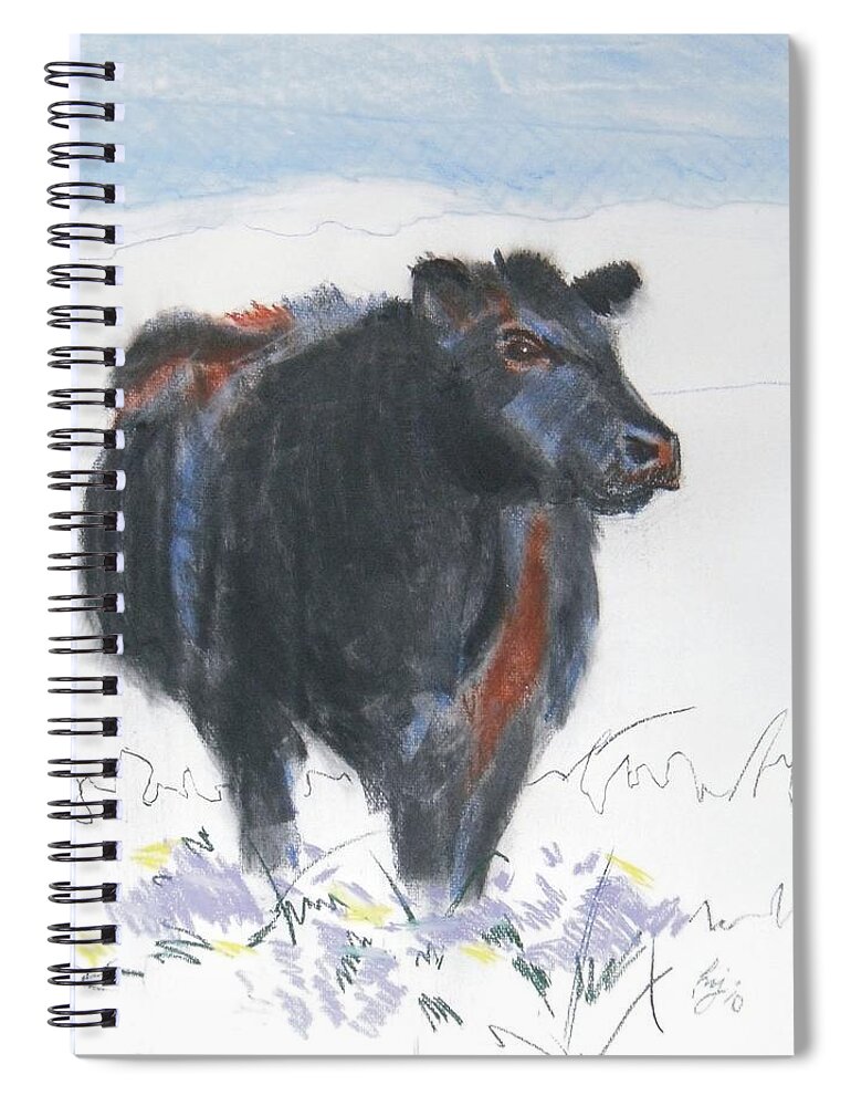 Mike Jory Cow Spiral Notebook featuring the painting Black Cow Drawing by Mike Jory