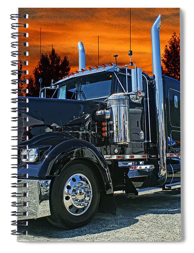 Kenworth Spiral Notebook featuring the photograph Black Kenworth by Randy Harris