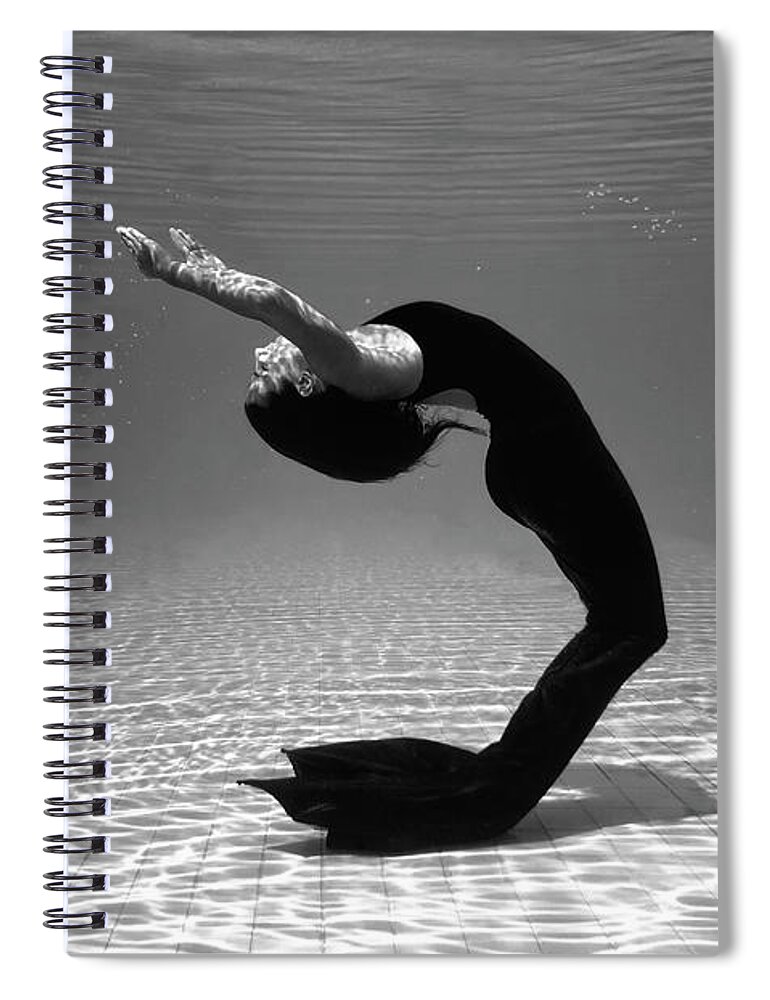 Underwater Spiral Notebook featuring the photograph Black Mermaid by Microgen